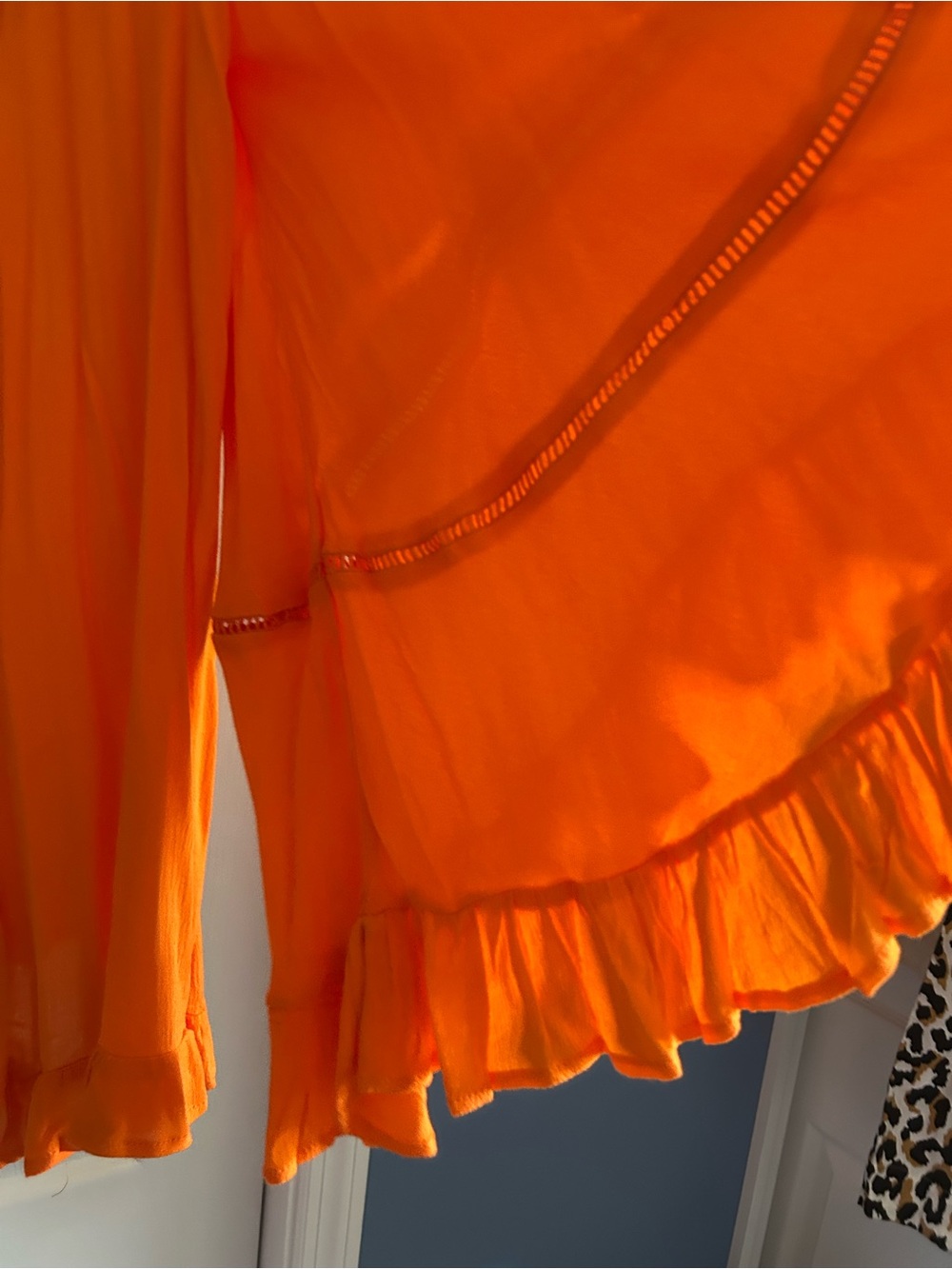 Lightweight Orange Open-Front Ruffle-Hem Cardigan - Picture 2 of 2